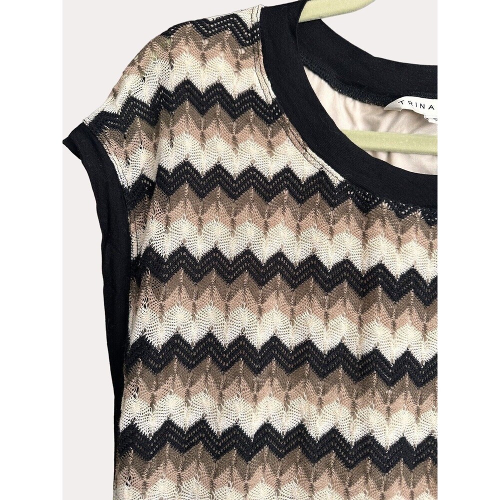 Trina Turk Chevron Stripe Crochet Sweater Knit Top Blouse Tunic S NWOT - Picture 2 of 6
